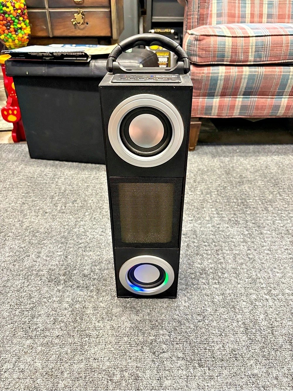 Craig Wireless Bluetooth Tower Speaker with Color-Changing Lights Black & Silver